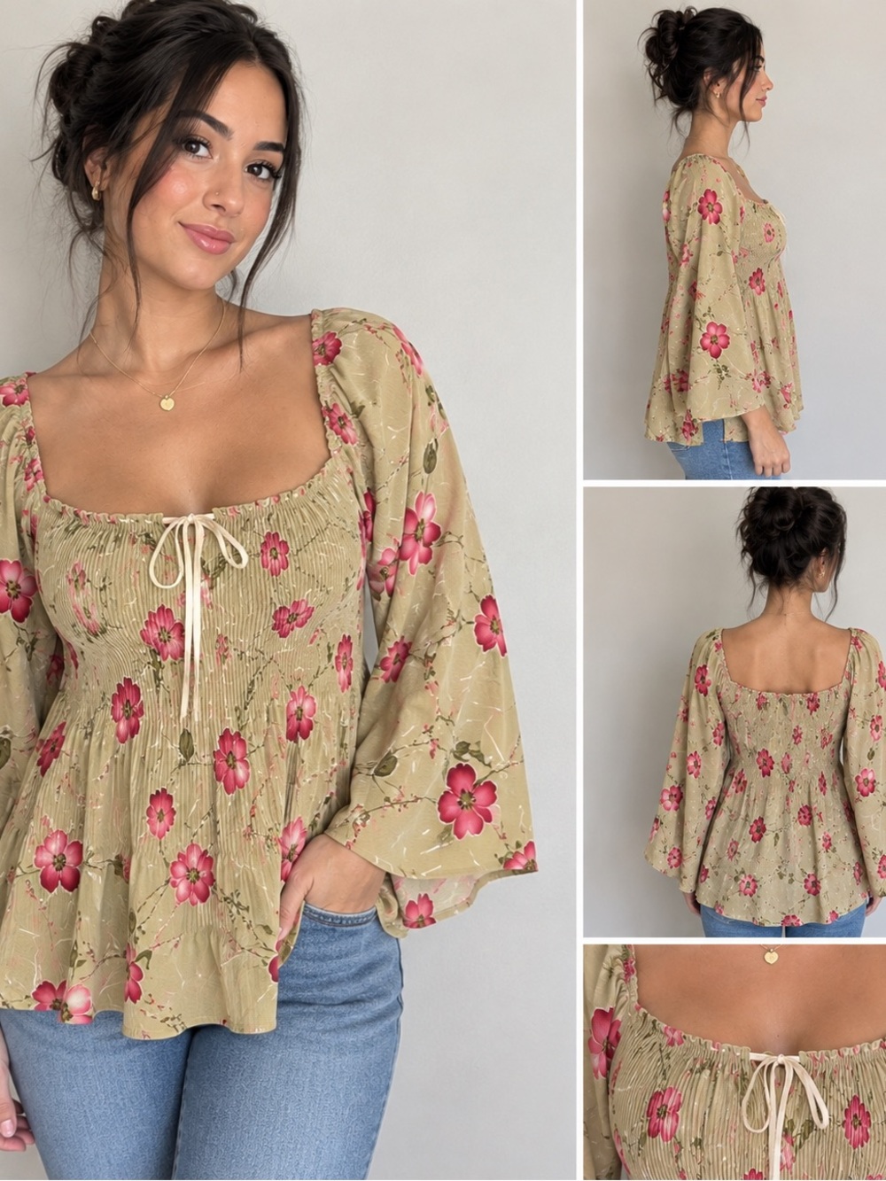 Y2K Pleated babydoll peasant blouse Floral Print M Coquette
Milkmaid Bohemian